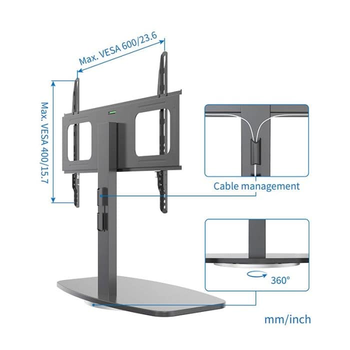 Support Pied Edenwood Tv De Cm Mdf Noir Electro D P T