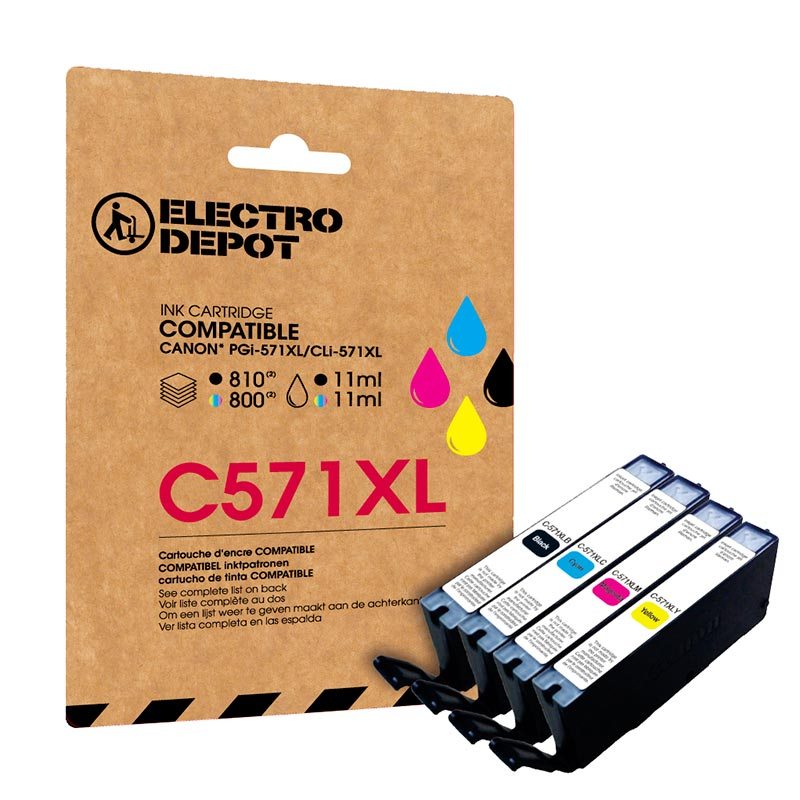 Cartouche Dencre Electro Depot Compatible Canon C571 Pack Xl Noir Et Couleurs