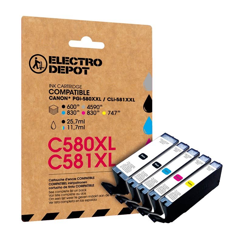 Cartouche Dencre Electro Depot Compatible Canon C580581 Pack Noir Et Couleurs Xxl