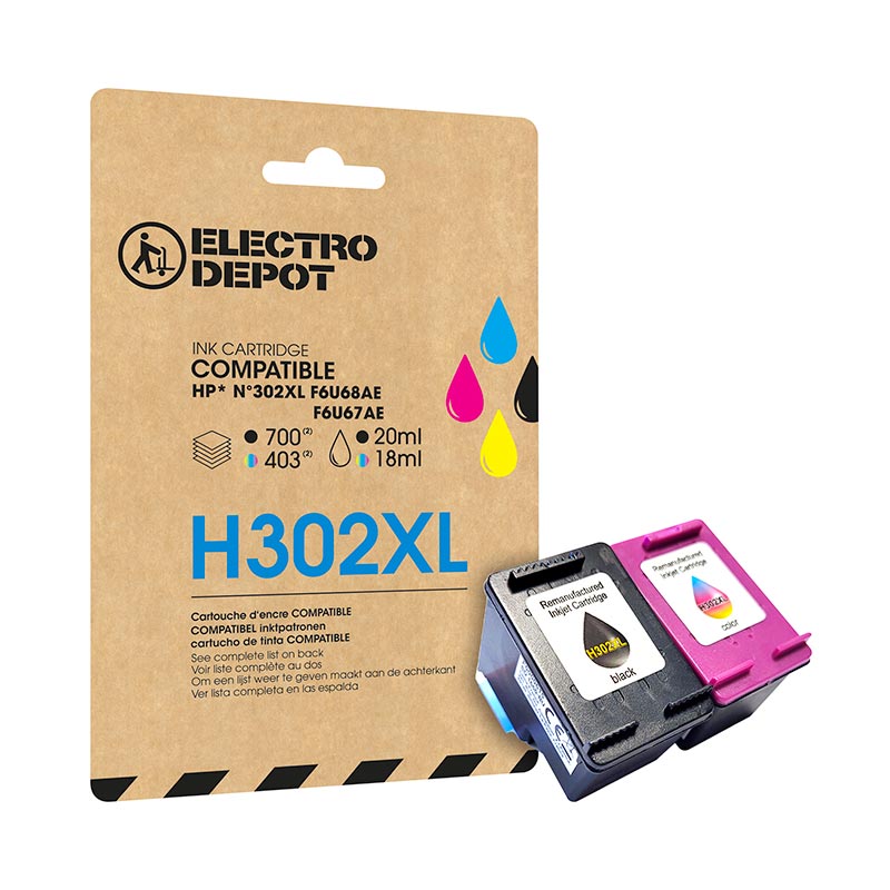 Cartouche Dencre Electro Depot Compatible Hp H302 Pack Xl Noir Et Couleurs