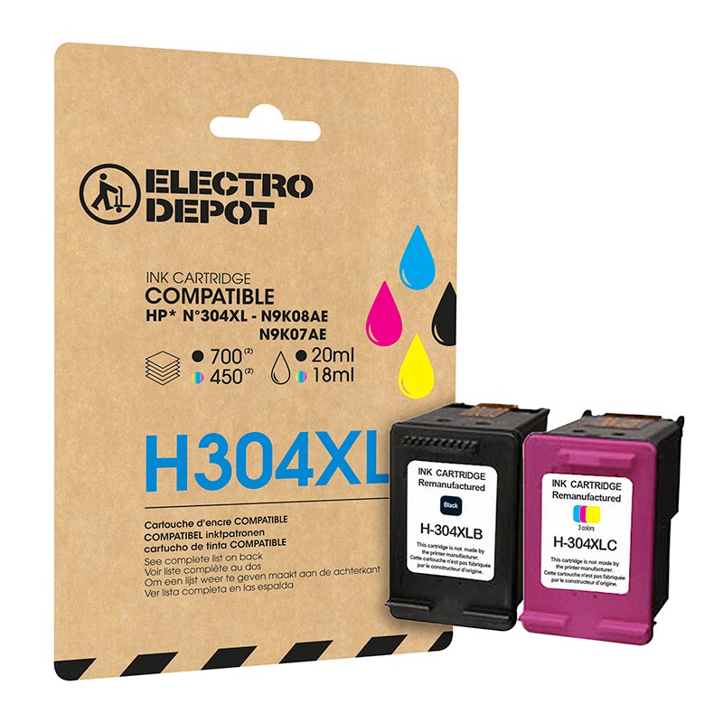 Cartouche Dencre Electro Depot Compatible Hp H304 Pack Xl Noir Et Couleurs
