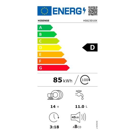 Lave-vaisselle 14 couverts HISENSE HS623D10X 14S45