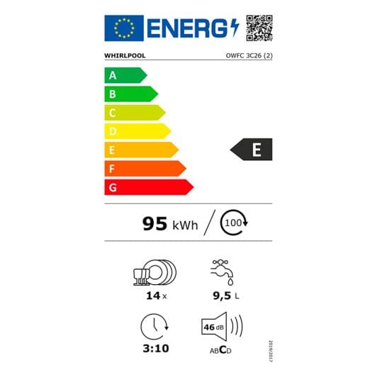 Lave-vaisselle 14 couverts WHIRLPOOL OWFC3C26 14S46DB E