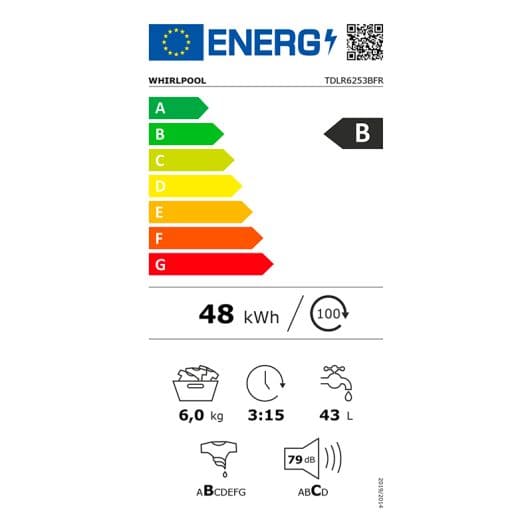 Lave-linge top WHIRLPOOL TDLR6253BFR