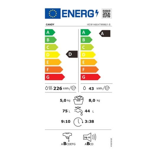 Lave-linge séchant 8kg / 5 kg CANDY HEW14854TWM6/1-S