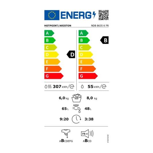 Lave-linge séchant 8kg / 6kg HOTPOINT NDB8635KFR