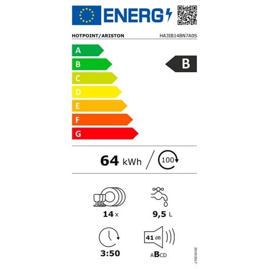 Lave-vaisselle tout intégrable 14 couverts HOTPOINT HA3IB14BN7A0S B 41db