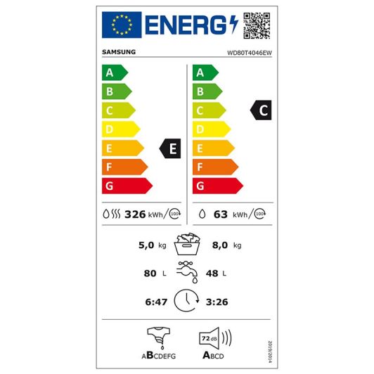 Lave-linge séchant 8 kg / 5 kg SAMSUNG WD80T4046EW/EF