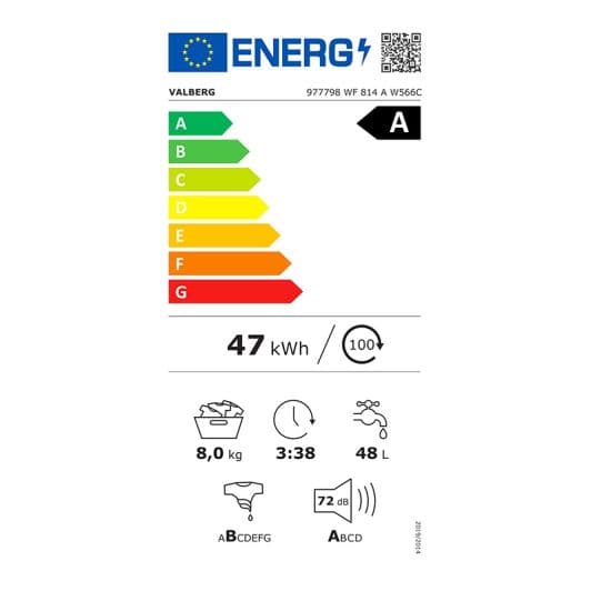 Lave-linge hublot 8 kg VALBERG WF 814 A W566C