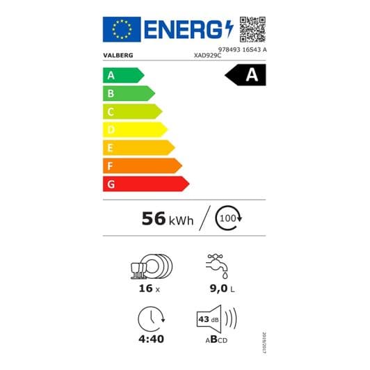 Lave-vaisselle 16 couverts VALBERG 16S43 A XAD929C 