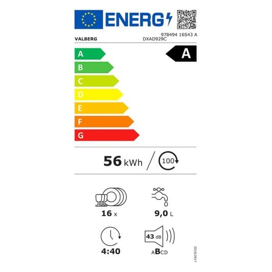 Lave-vaisselle 16 couverts VALBERG 16S43 A DXAD929C