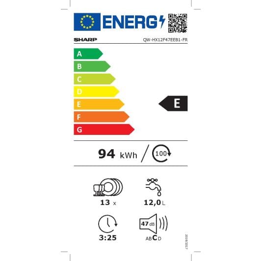 Lave-vaisselle 13 couverts 60 cm SHARP QW-HX12F47EEB1-FR