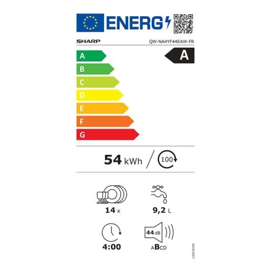 Lave-vaisselle 14 couverts SHARP QW-NA4YF44EAW 14/44DB