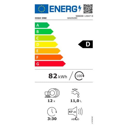 Lave-vaisselle 12 couverts HIGH ONE 12S47 D WAD929C blanc