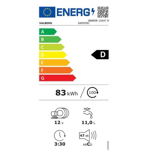 Lave-vaisselle 12 couverts VALBERG 12S47 D SAD929C