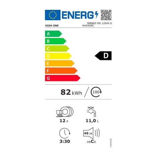 Lave-vaisselle tout intégrable HIGH ONE FBI 12S49 D WAD929C