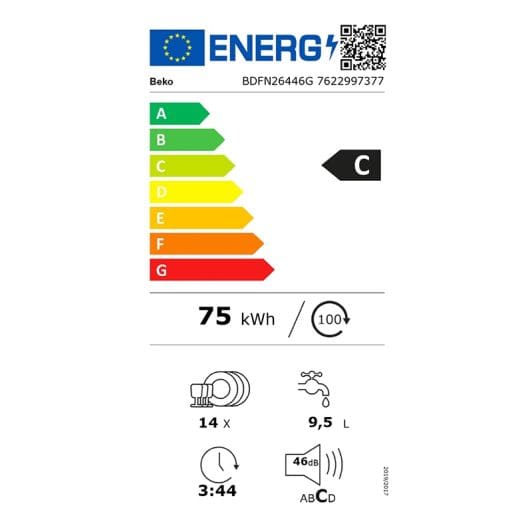 Lave-vaisselle pose libre BEKO BDFN26446G 14S46DB 