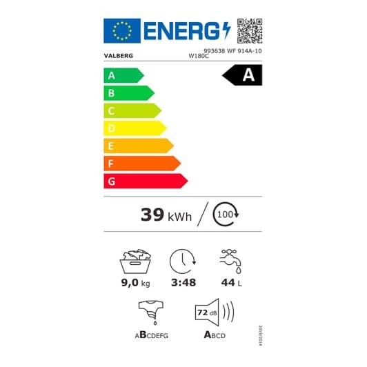 Lave-linge hublot 9 kg VALBERG WF 914 A-10 W180C