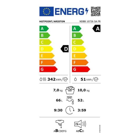 Lave-linge séchant 10 kg / 7 kg HOTPOINT NDBB 10726 SA FRED