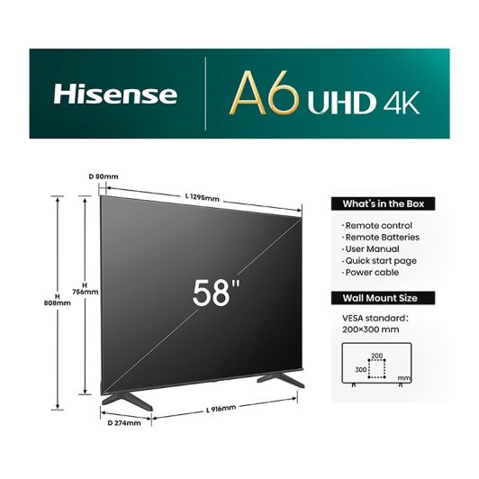 TV UHD 4K 58'' HISENSE 58A6N