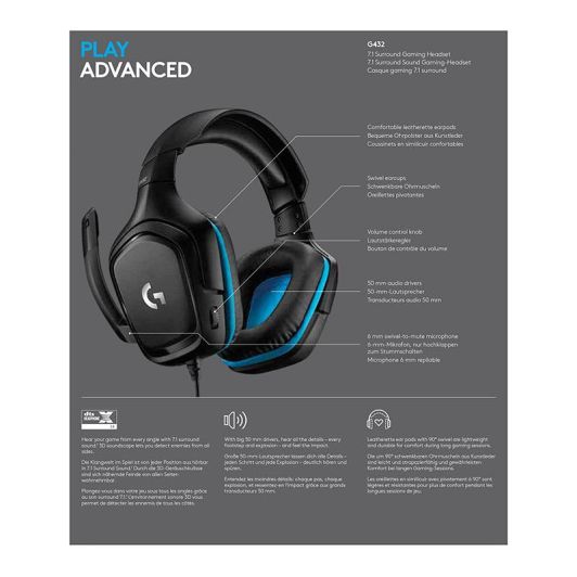 Casque gaming LOGITECH G432 filaire