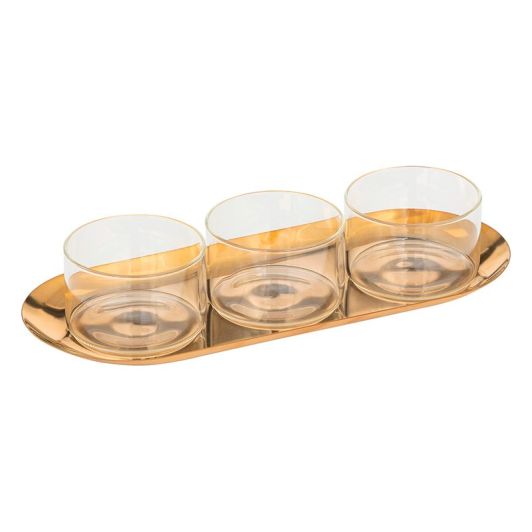 Set apéro 3 verrines plateau doré