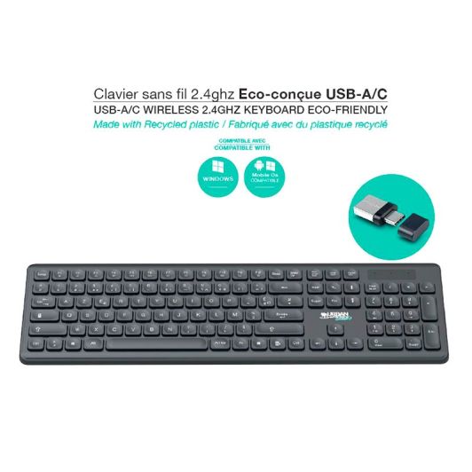 Clavier URBAN FACTORY Sans fil - CYCLEE 2.4GHZ ÉCO-CONÇU USB-A / C