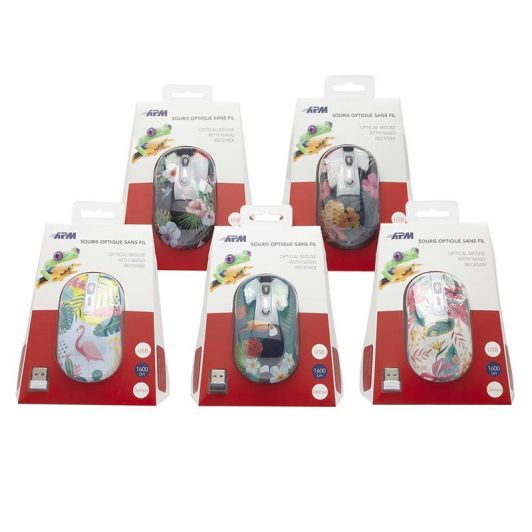 Souris sans fil APM 5 designs panachés (choix du coloris uniquement en magasin)