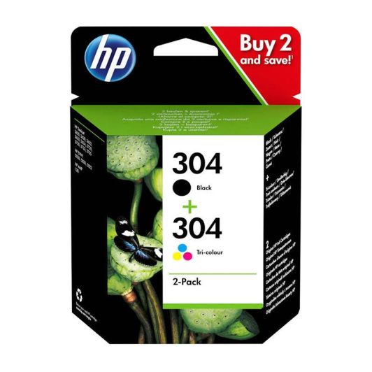 Cartouche d'encre HP 304 Pack de 2 Cartouches d'Encre Noire et Trois Couleurs Authentiques (3JB05AE)