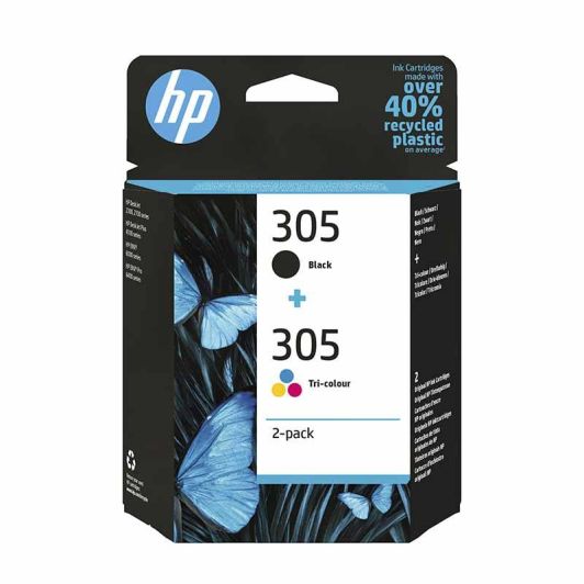 Cartouche d'encre HP 305 Pack de 2 Cartouches d'Encre Noire et Trois Couleurs Authentiques (6ZD17AE)