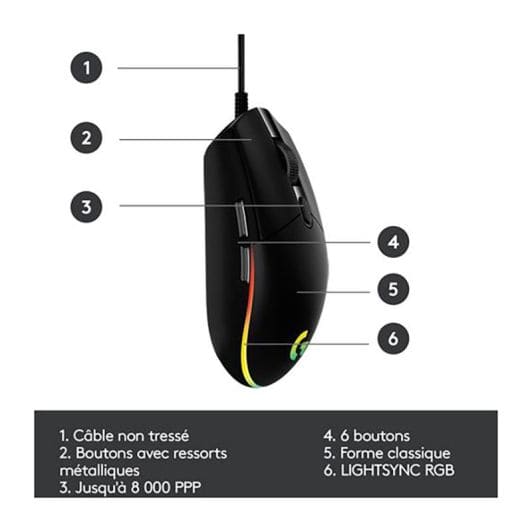 Souris gaming LOGITECH G203 filaire