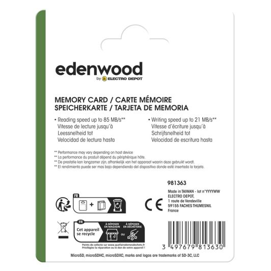 Carte Micro SD EDENWOOD 256Go + adaptateur