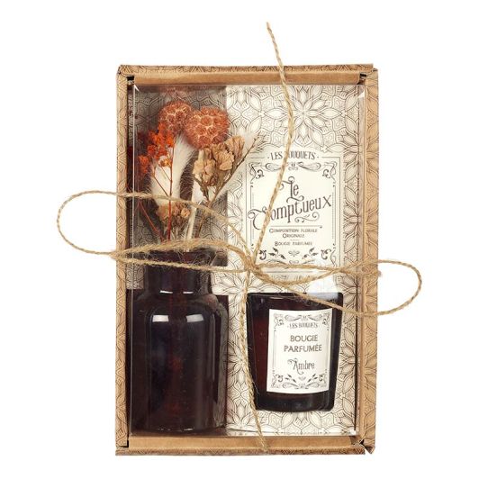 Coffret bougie parfumée + fleurs séchées 