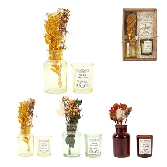 Coffret bougie parfumée + fleurs séchées 