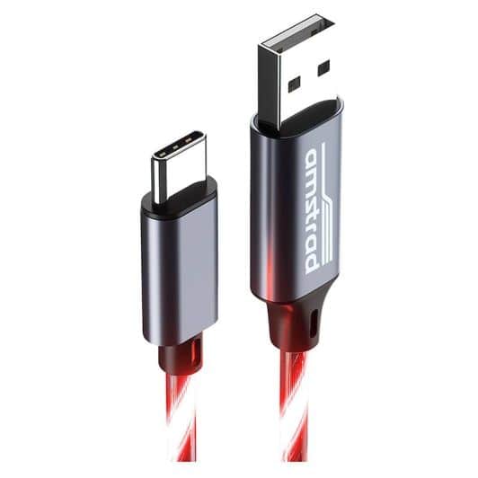 Câble AMSTRAD USB-A/USB-C LED Rouge 3m