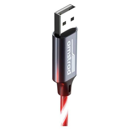 Câble AMSTRAD USB-A/USB-C LED Rouge 3m