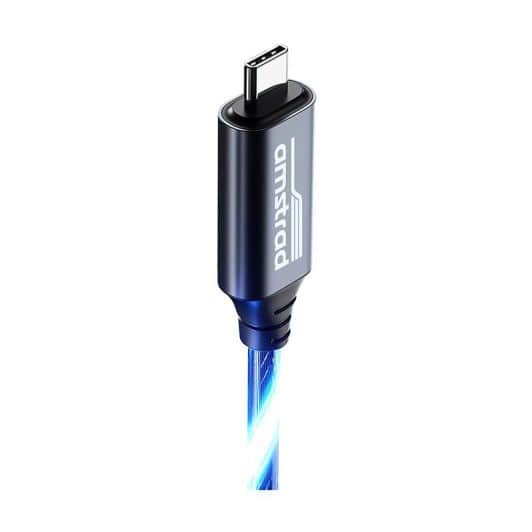 Câble AMSTRAD USB-C/USB-C LED Bleu