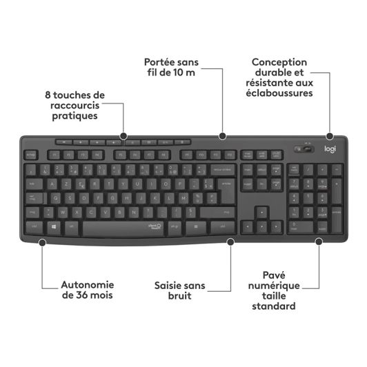 Clavier + souris LOGITECH MK295 Silent graphite