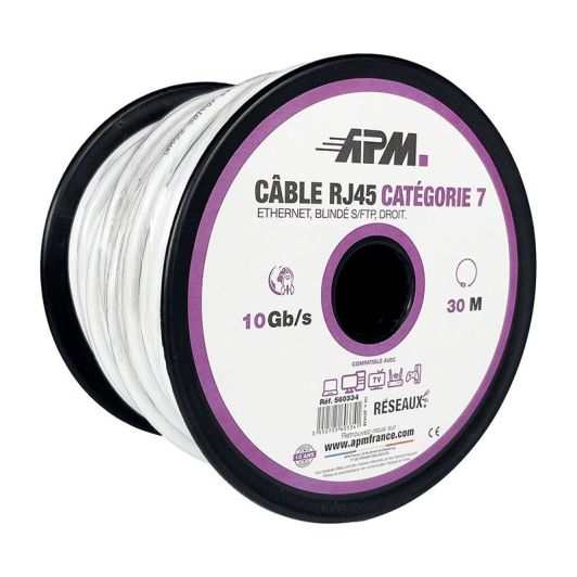 Câble FTP CAT7 RJ45 ethernet APM 10Gb/s  30M droit