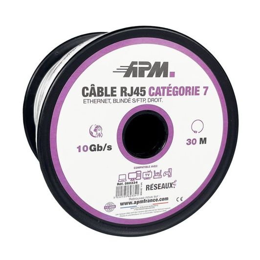Câble FTP CAT7 RJ45 ethernet APM 10Gb/s  30M droit